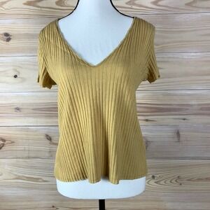 Project‎ Social T Top Womens Medium Yellow Ribbed V-Neck Short Sleeve Tee Y2K